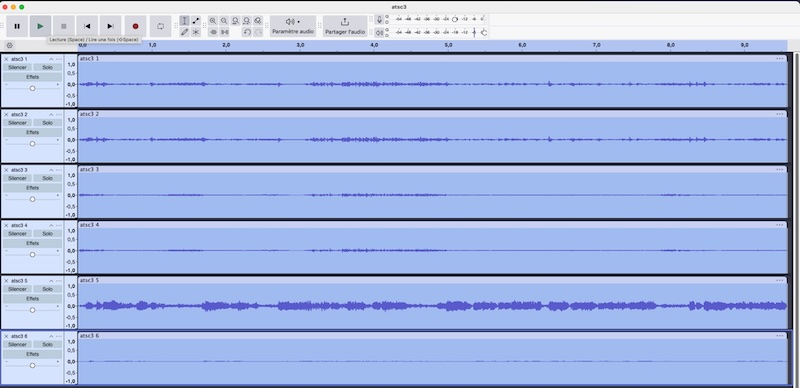 6 pistes dans Audacity