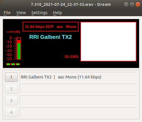 Le logiciel Dream décodant le signal de RRI de l&#39;émetteur de Galbeni