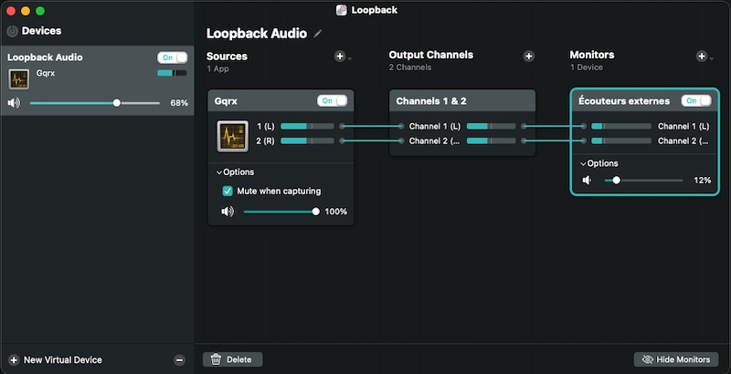 Le routeur audio loopback, alimenté par GQRX